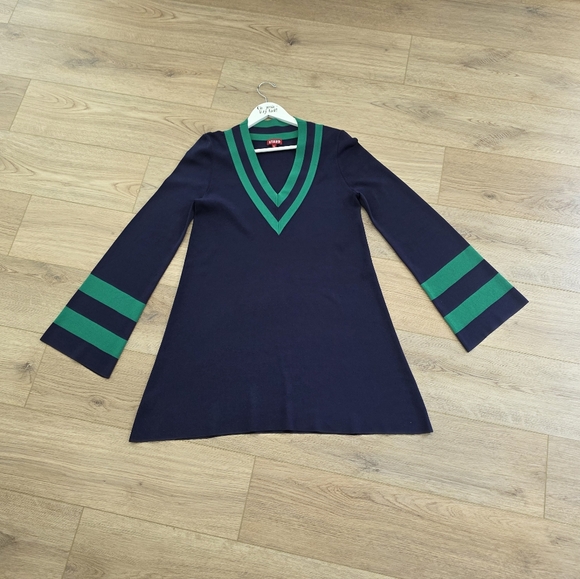 NEW Staud Sunshine Dress Size XL Blue Green Trim Knit Woven Mini Dress - Picture 3 of 15